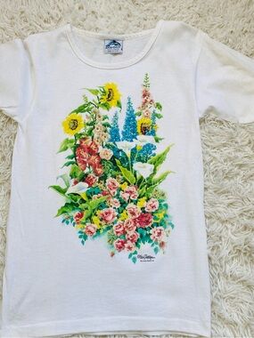 Vintage Dolphin Street Shirt Erin Dortmer Floral Garden Graphic Tee Made USA S